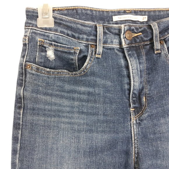 Levi's 721 Women's Jeans Size 27 High-Rise Skinny Distressed Medium Wash Blue - Picture 3 of 16